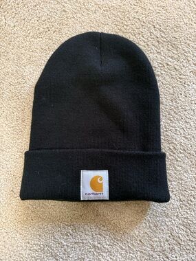 Carhartt Black Cuffed Beanie with Yellow Logo Patch